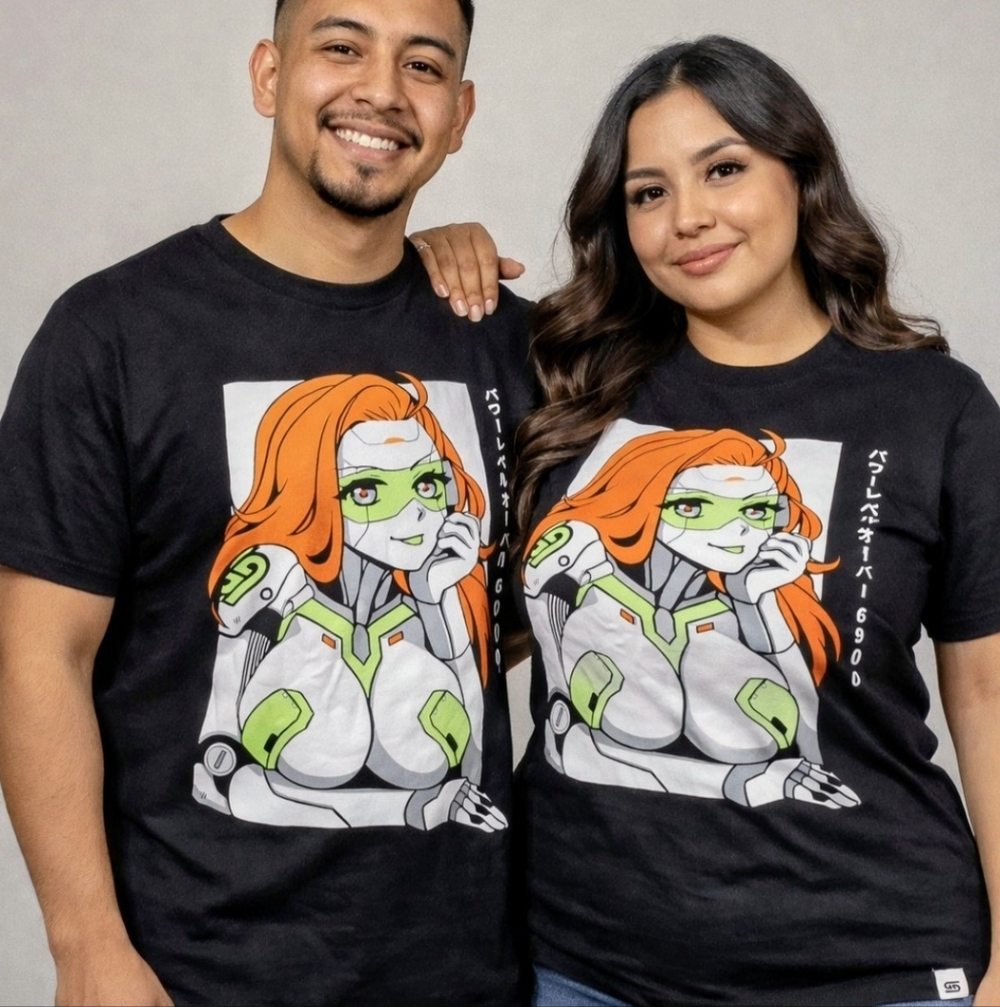 Anime Graphic Tee with Orange and Green Design